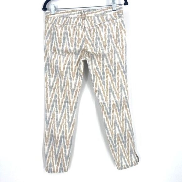 Free People Womens Zig Zag Zipper Crop Skinny Denim Jeans Beige Blue Brown Sz 28 - Picture 3 of 12